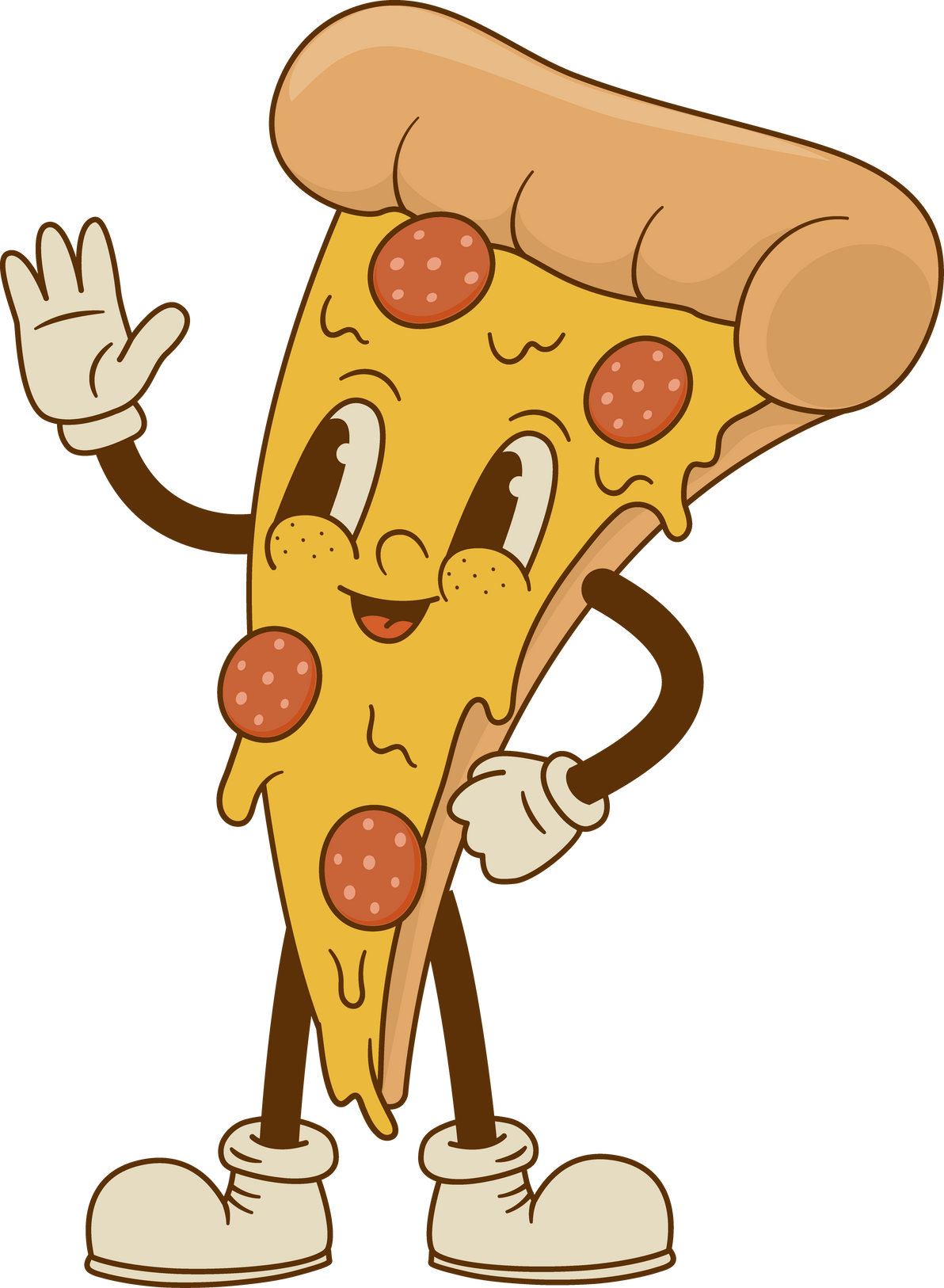 Retro cartoon cute pizza character mascot